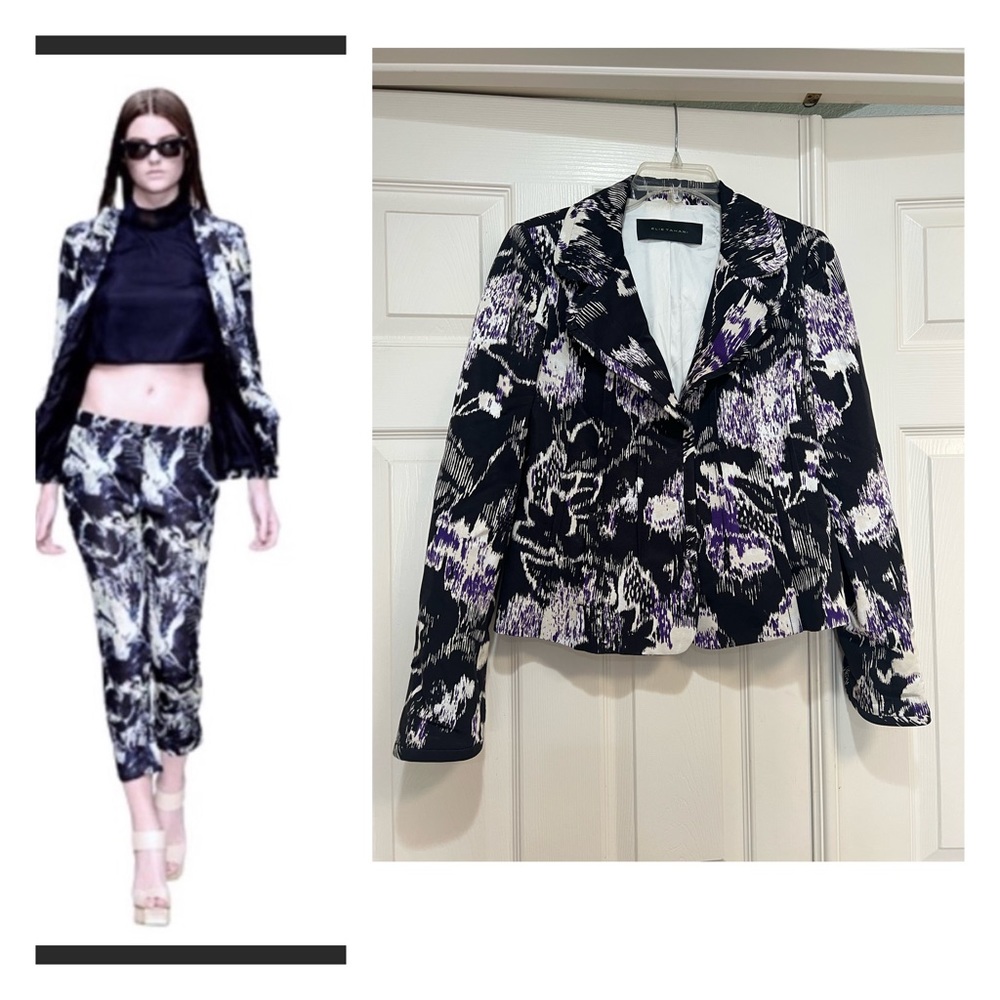 - Elie Tahari Purple Black White Abstract Floral Print Blazer